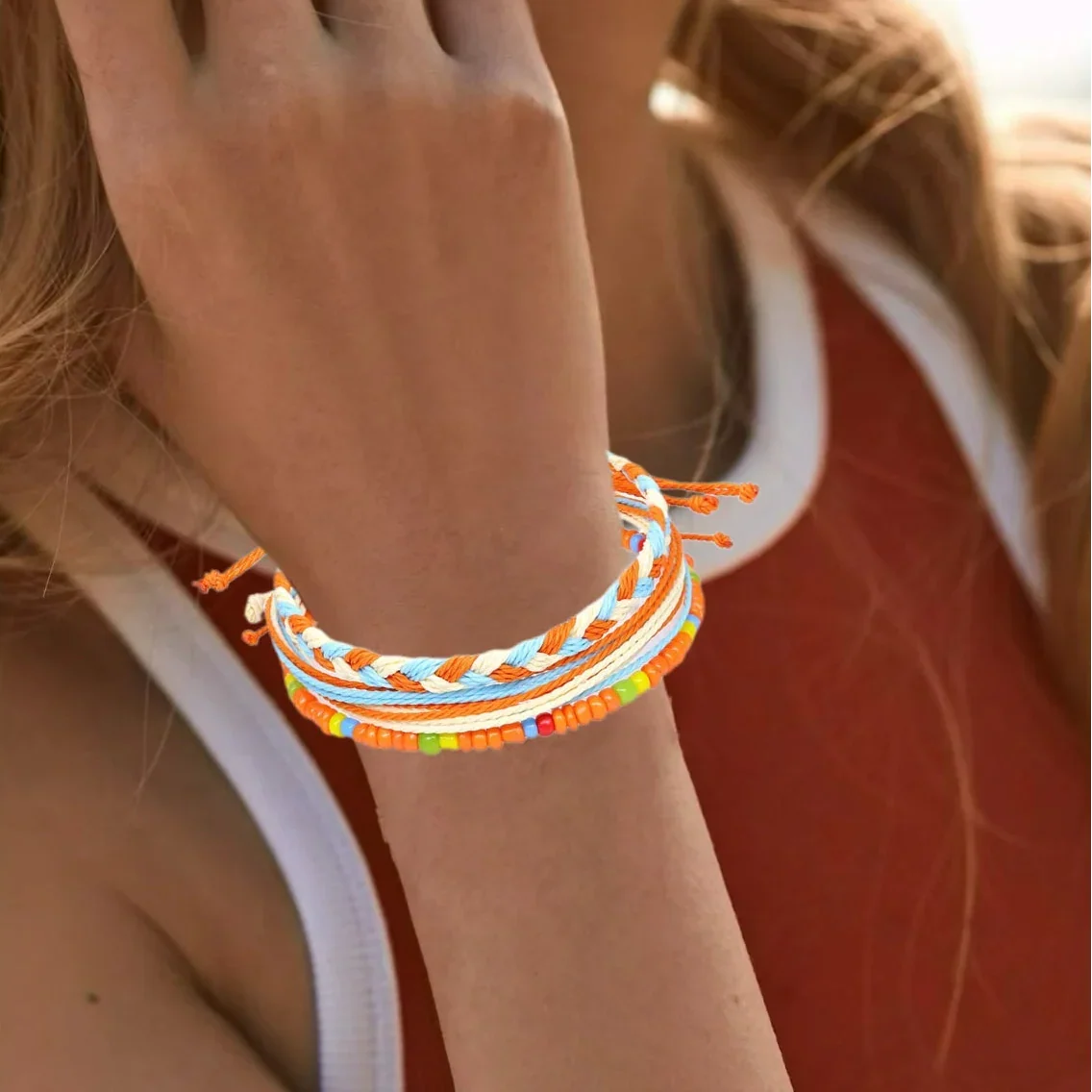 Set of 3 Colorful Waterproof Brazilian Bracelets orange