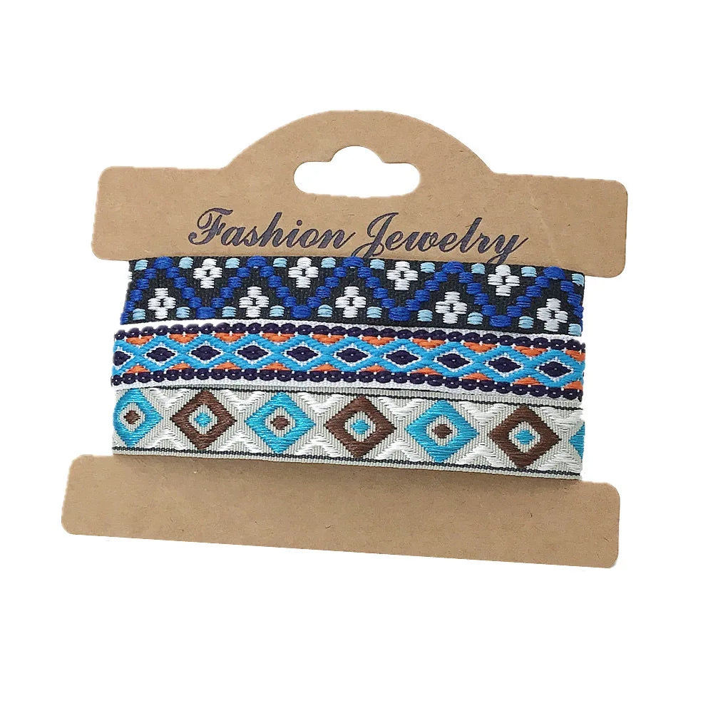 Set of 3 Handmade Ethnic-Style Brazilian Bracelets blue