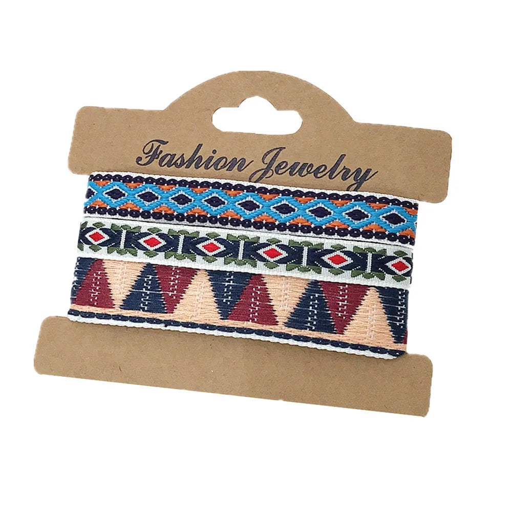 Set of 3 Handmade Ethnic-Style Brazilian Bracelets blue and red