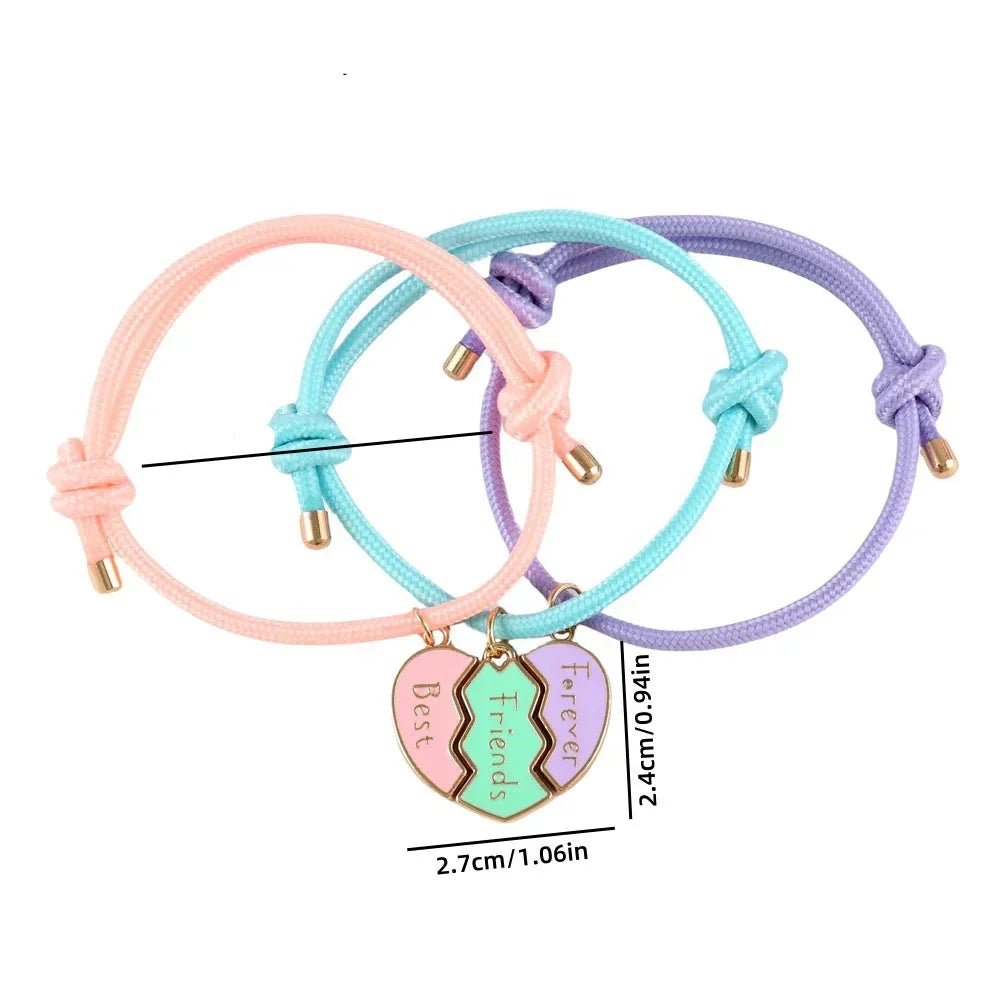 Set of 3 Rope Bracelets for Trio of Best Friends