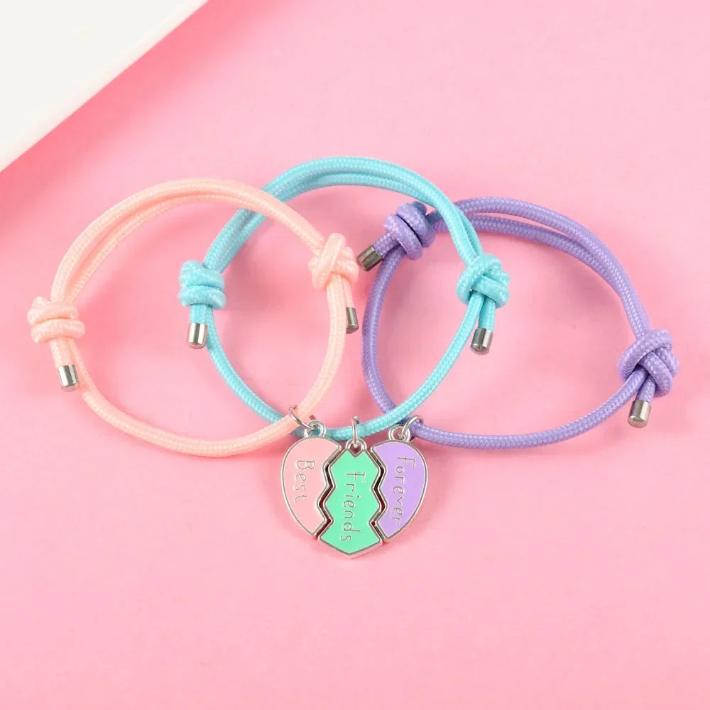 Set of 3 Rope Bracelets for Trio of Best Friends silver