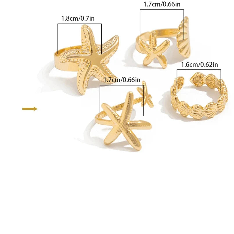 Set of 4 shell and starfish rings