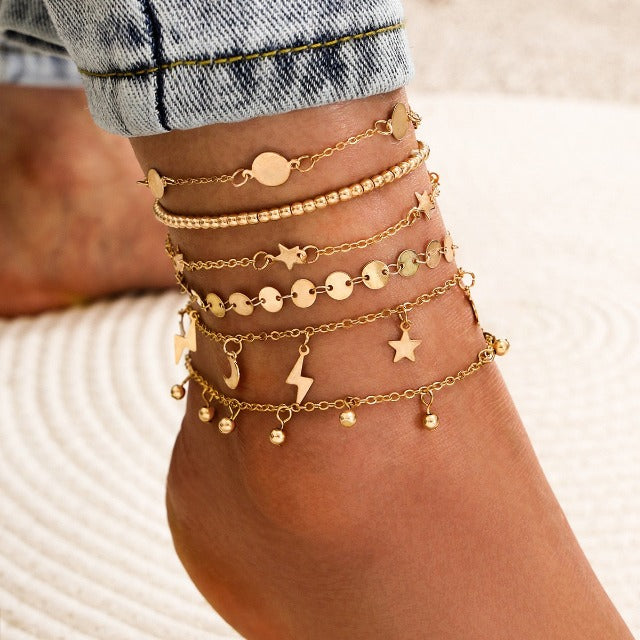 Set of Four Women's Anklets Jewelry