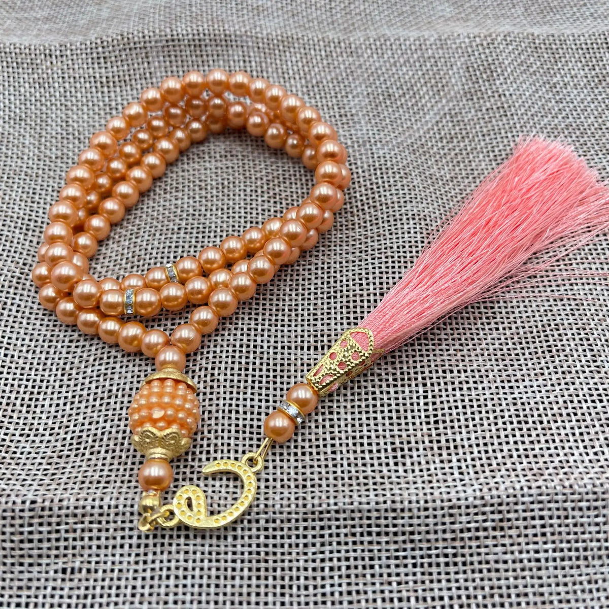 Misbaha 99 Beads - Islamic Prayer Beads with Orange Tassel