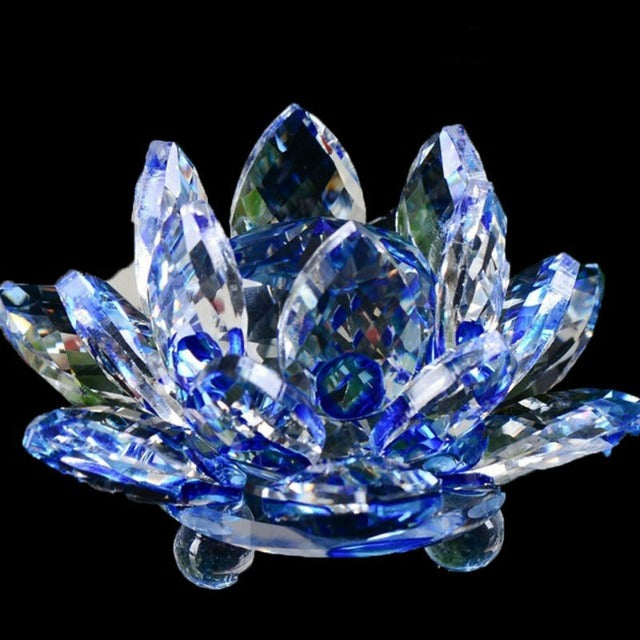 Fengshui Crystal Glass Ornament "Quartz Flower" - Healing, Buddhism, Blue Meditation