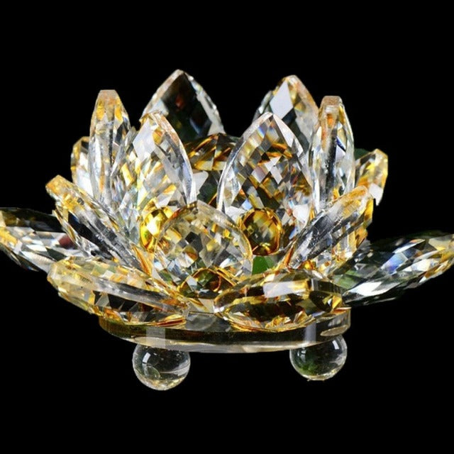Fengshui Crystal Glass Ornament "Quartz Flower" - Healing, Buddhism, Yellow Meditation