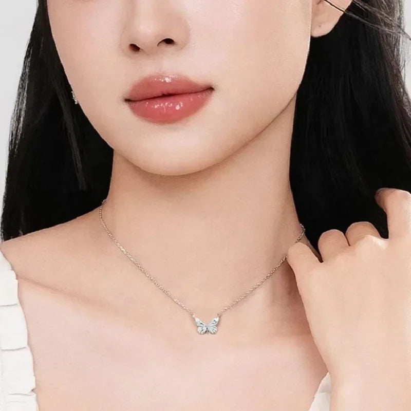 Butterfly Necklace and Pendant with a luminous finish
