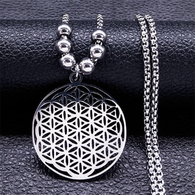 Flower of Life Pendant Beads Mandala Necklace Men Women Dawapara Silver