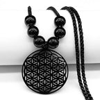 Flower of Life Pendant Beads Mandala Necklace Men Women Dawapara Black