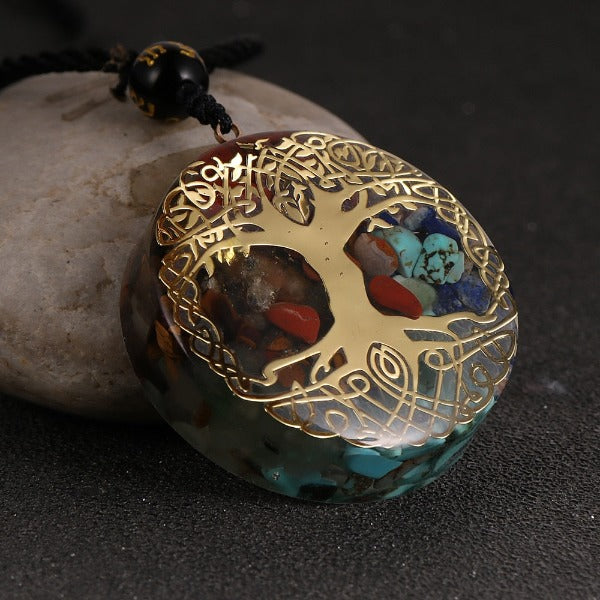 Orgonite Stone Pendant & Necklace Men Women Protection Meditation golden tree of life