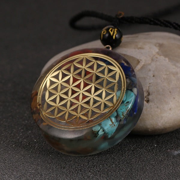 Orgonite Stone Pendant & Necklace Men Women Protection Meditation flower of life mandala
