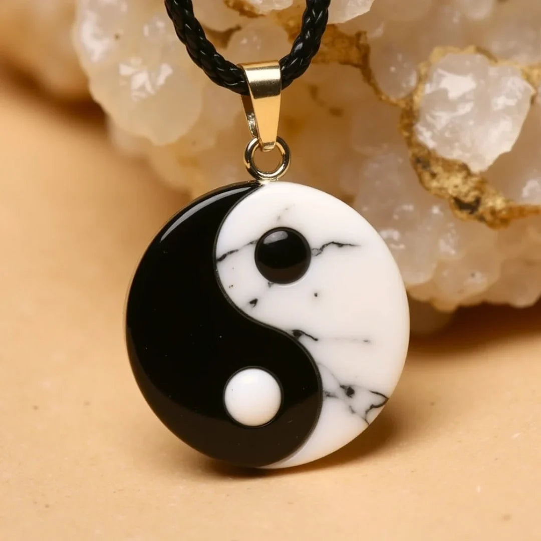 Yin-Yang Pendant in Howlite & Black Obsidian