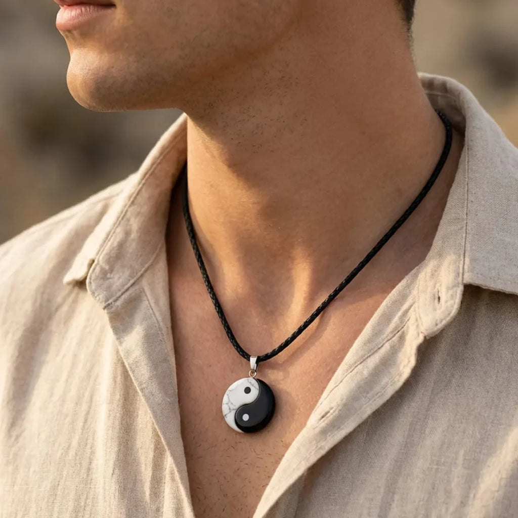 Yin-Yang Pendant in Howlite & Black Obsidian