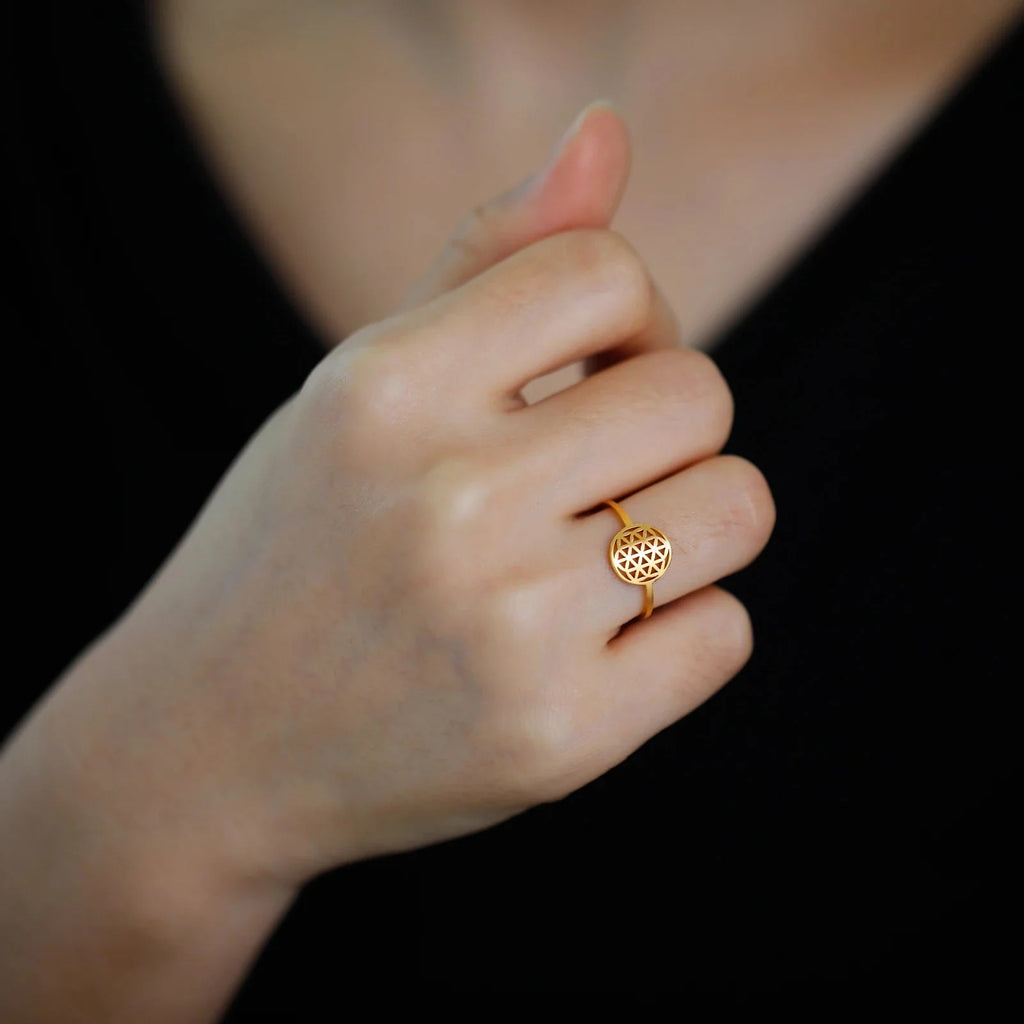 Small Flower of Life Ring for Women Gold