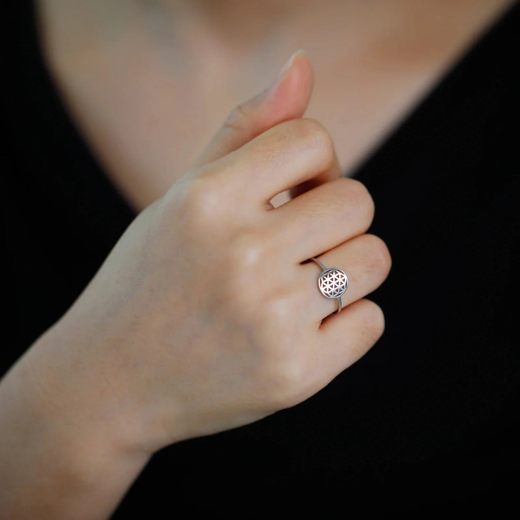 Small Flower of Life Ring for Women Silver