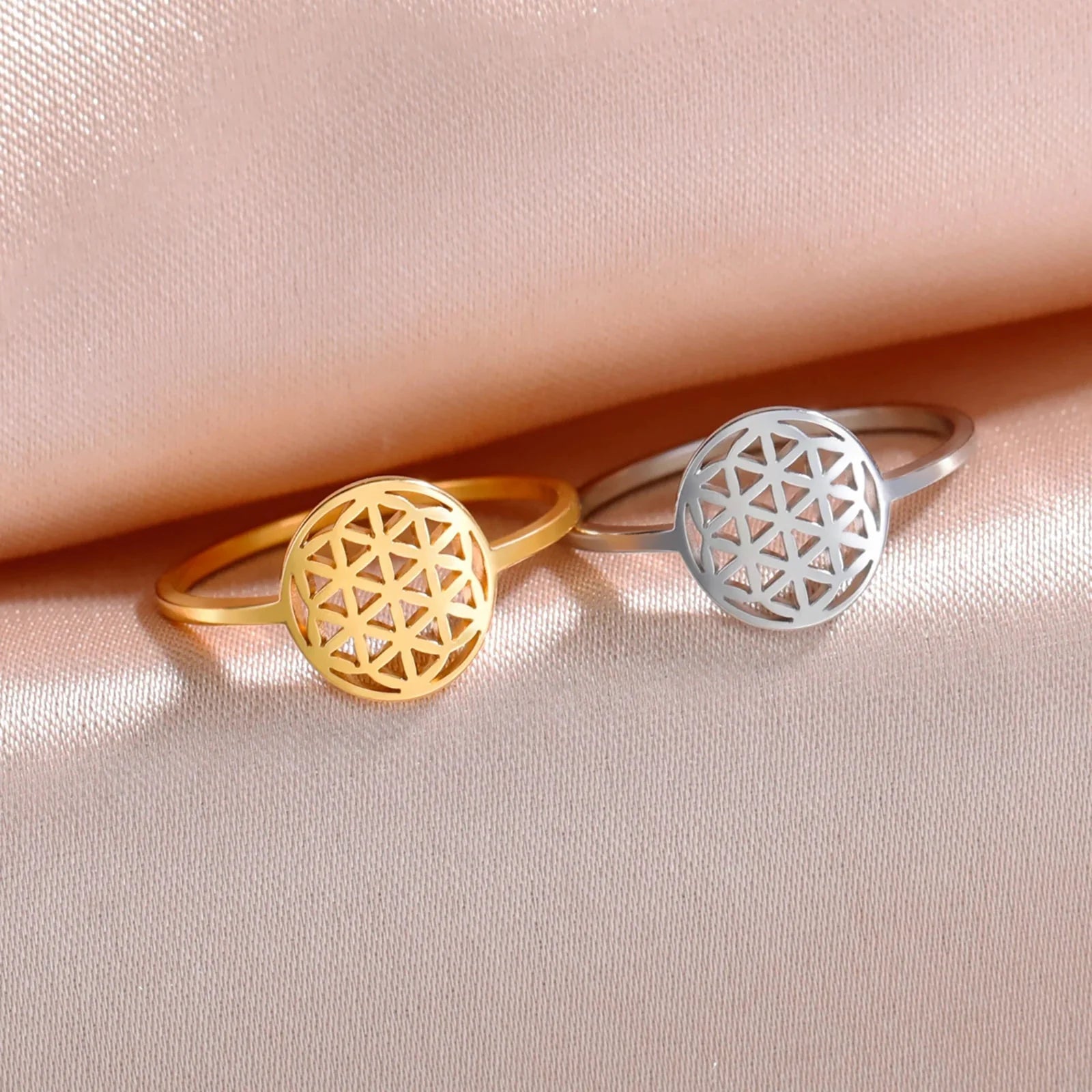 Small Flower of Life Ring for Women Gold