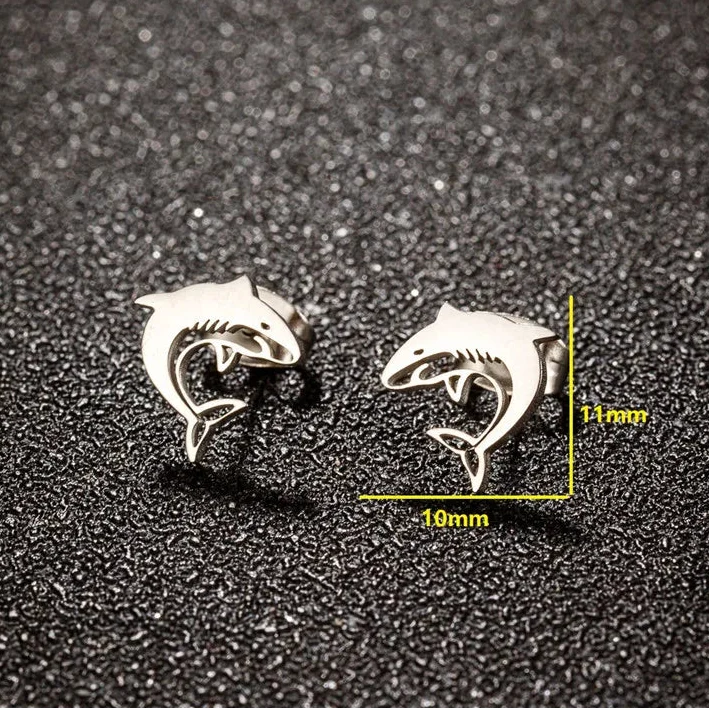 Small stud earrings with shark motif