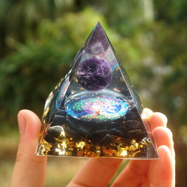 Orgonite Pyramid Protection & Meditation black tree of life