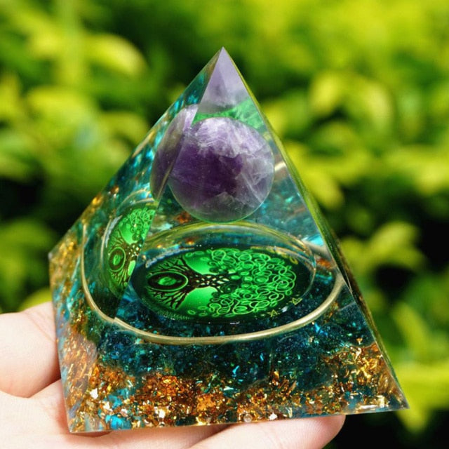Orgonite Pyramid Protection & Meditation green tree of life