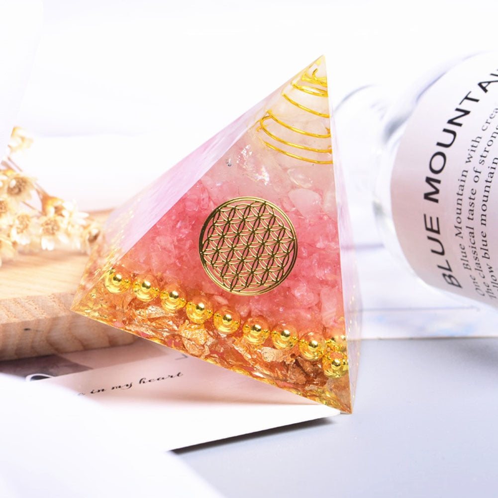 Orgonite Pyramid Protection & Meditation pink flower of life