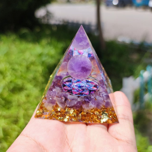 Orgonite Pyramid Protection & Meditation purple flower