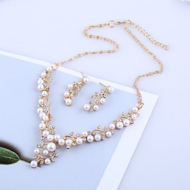 Wedding Necklace and Earring Set with Pearl Jewelry