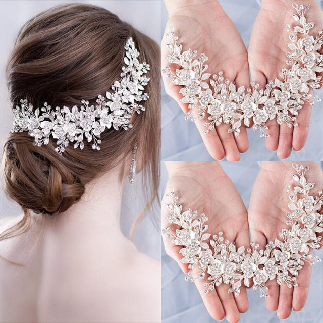 Silver Floral Wedding Tiara for Women