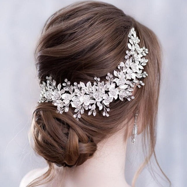 Silver Floral Wedding Tiara for Women