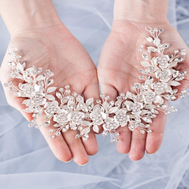 Silver Floral Wedding Tiara for Women